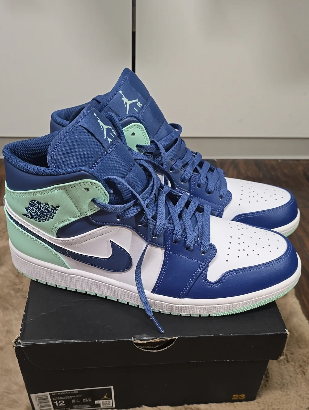 Jordan 1 Mid in Navy, Mint & White Leather